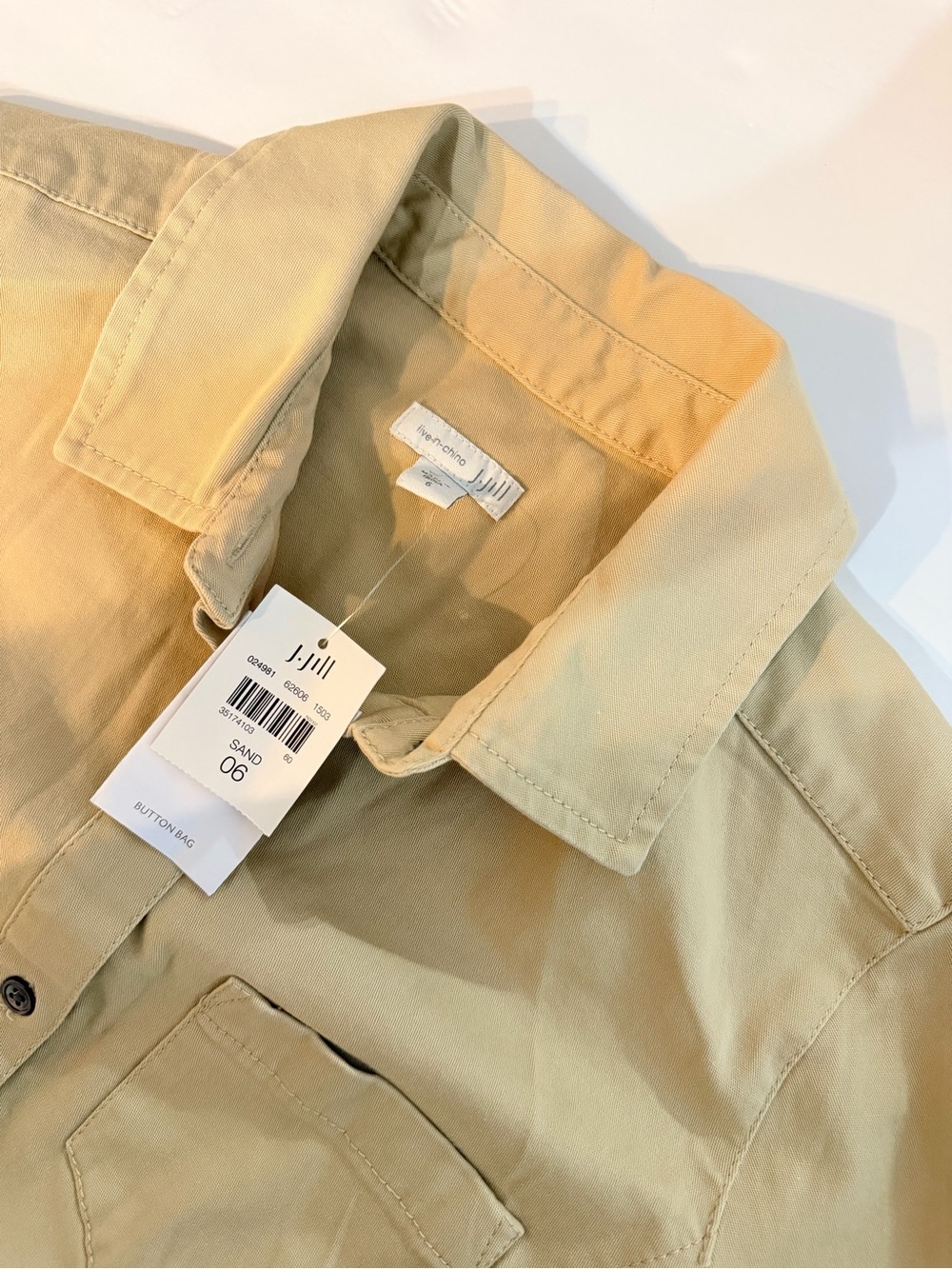 J. Jill Live In Chino Shirt Dress Size 6 Khaki Tan Cotton Blend Casual Neutral